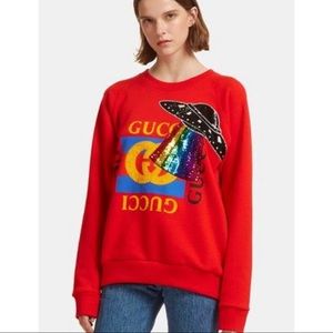 Gucci Print Embroidered Spaceship UFO Sweater In Red